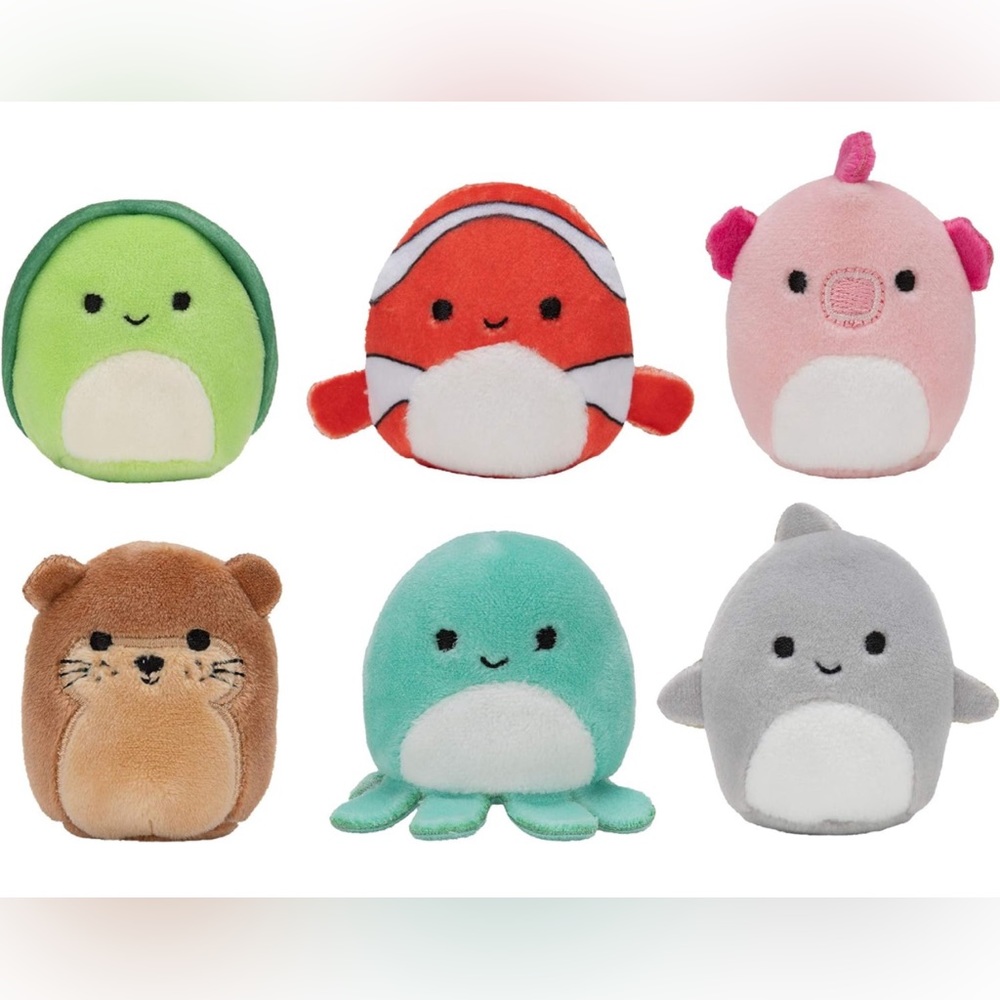 6 Mini Squishmallow Squad Plush Characters Sealife Squad